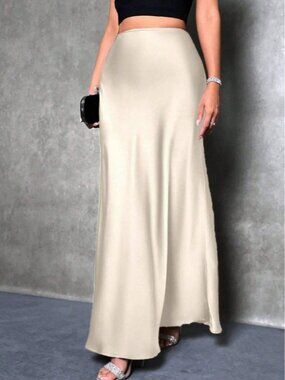 Beige Casual Women's Plus Size Elegant Maxi Skirt